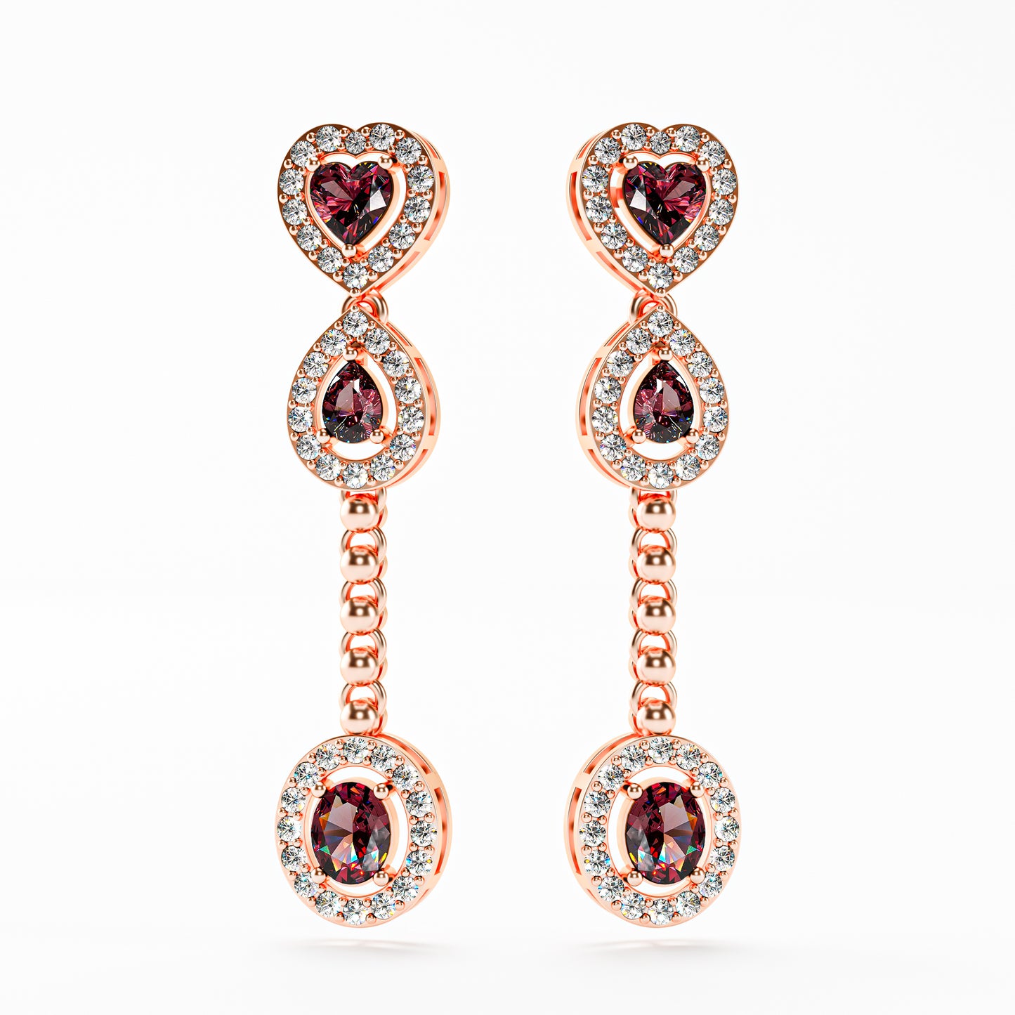 The Cascade - Garnet Diamond Halo Tiered Drop Earrings by Gehnok