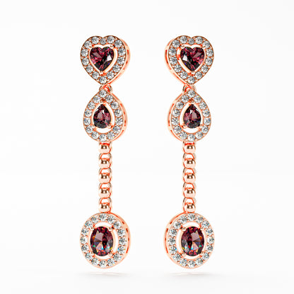 The Cascade - Garnet Diamond Halo Tiered Drop Earrings by Gehnok