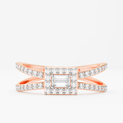 Emerald-Cut Halo Ring, Double Criss-Cross Pavé Band