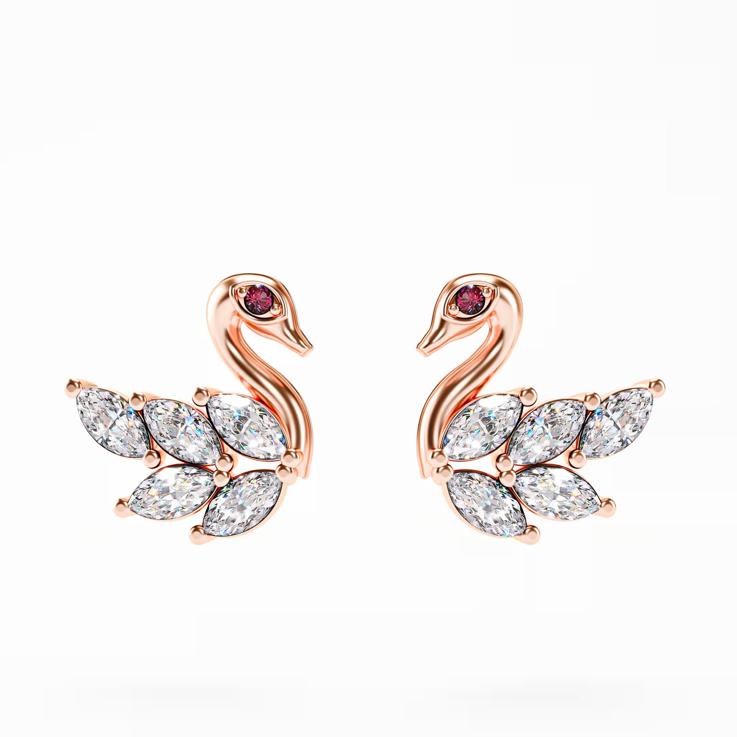The Swan - Marquise Diamond Swan Stud Earrings by Gehnok