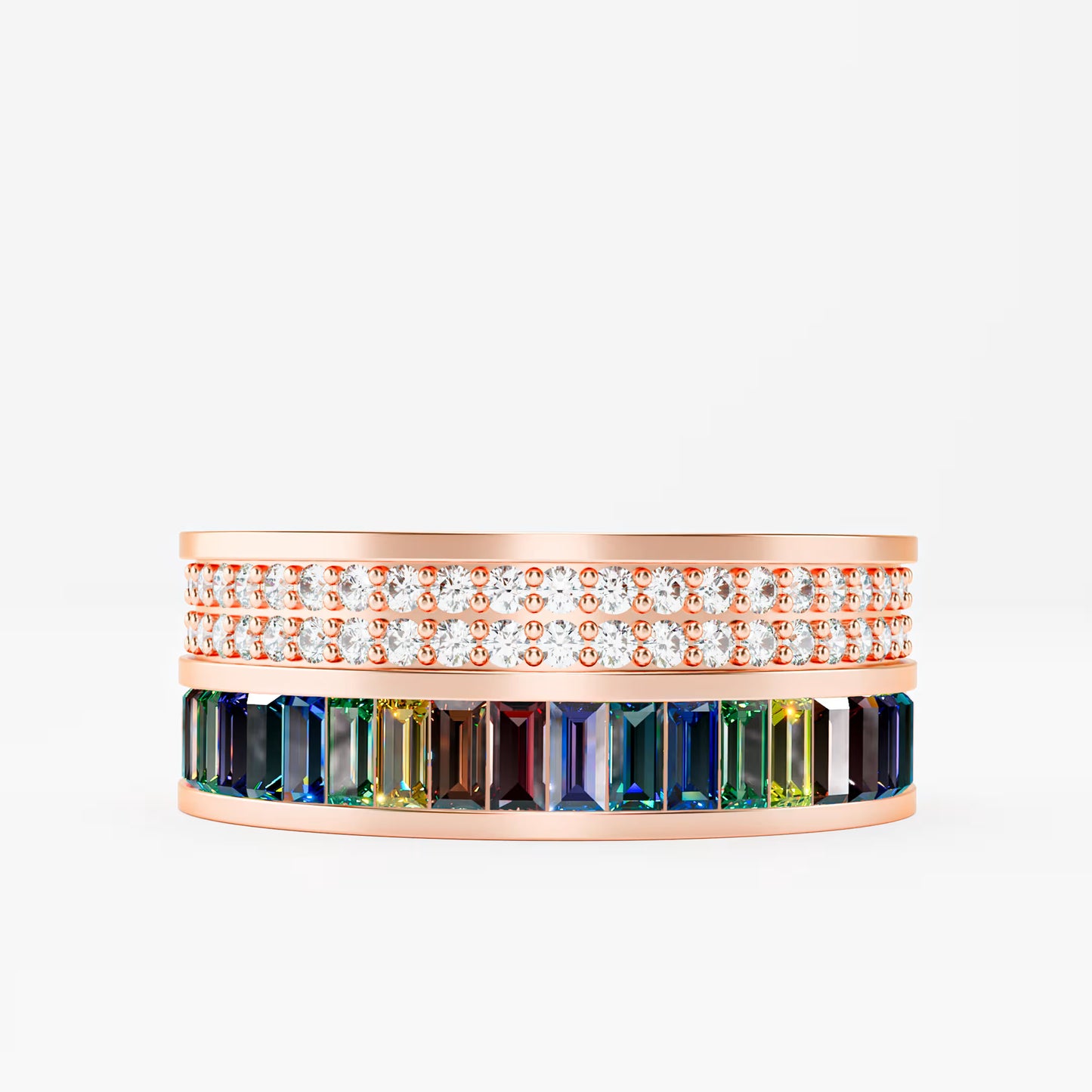 The Rainbow Eternity - Baguette Gemstone & Diamond Pave Ring