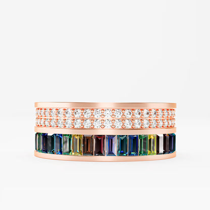 The Rainbow Eternity - Baguette Gemstone & Diamond Pave Ring