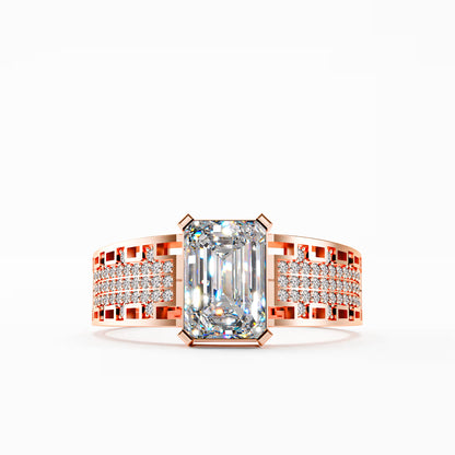 The Lattice - Men's Emerald Cut Diamond & Pavé Ring