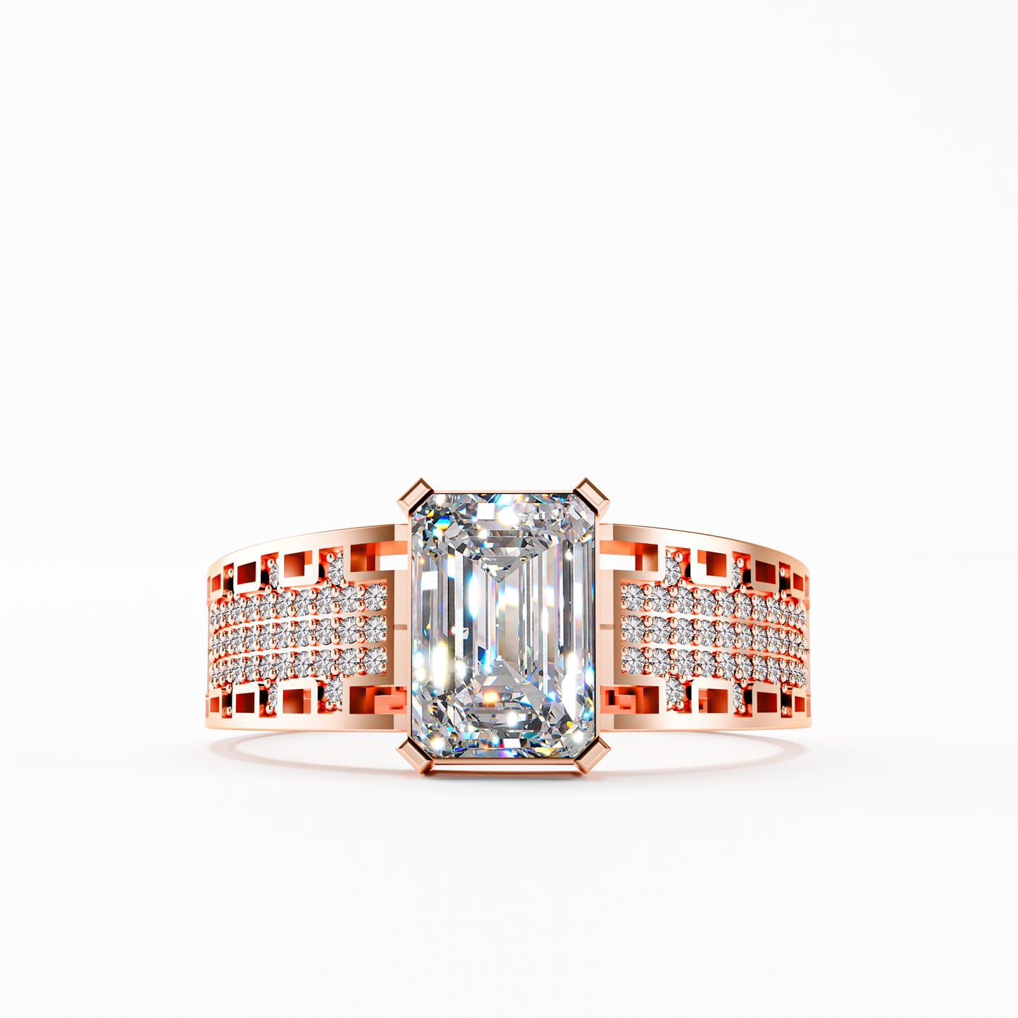 The Lattice - Men's Emerald Cut Diamond & Pavé Ring