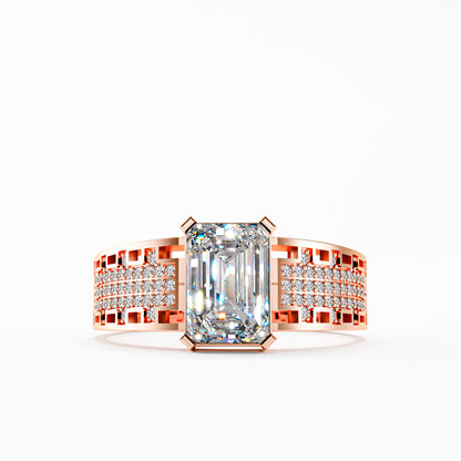 The Lattice - Men's Emerald Cut Diamond & Pavé Ring