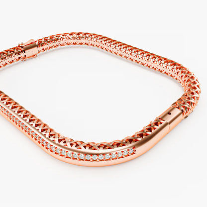 Rose Gold Woven Diamond Bracelet with Pavé Diamond Bar