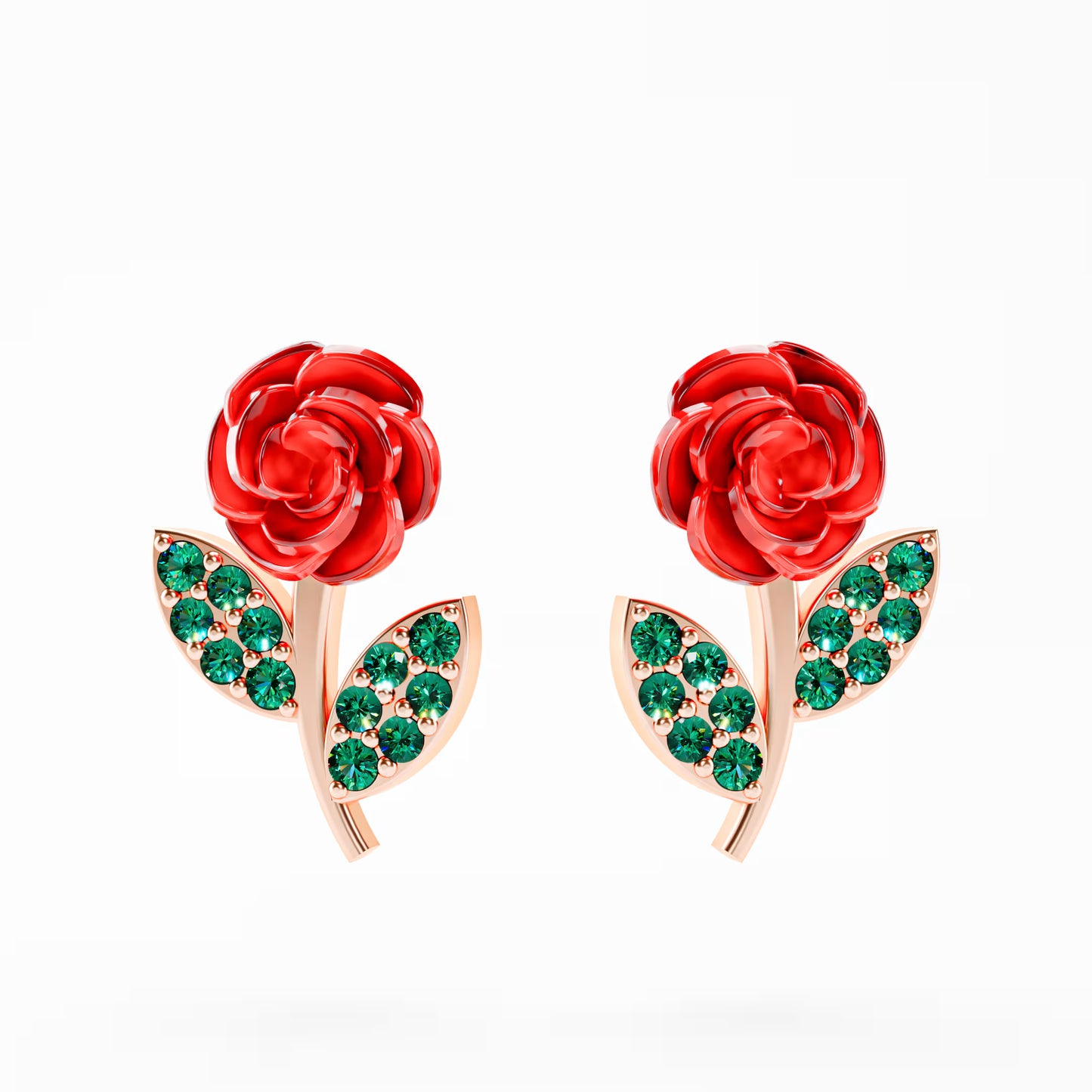 The Red Rose - Enamel Rose Stud Earrings