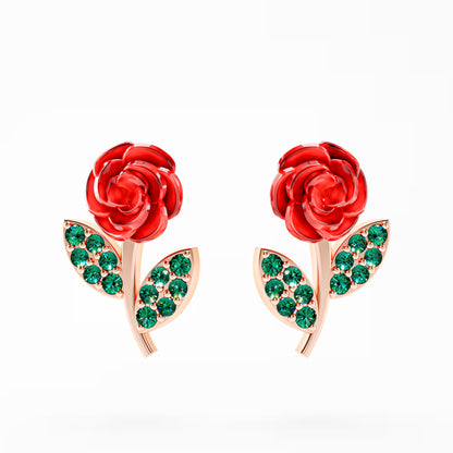 The Red Rose - Enamel Rose Stud Earrings