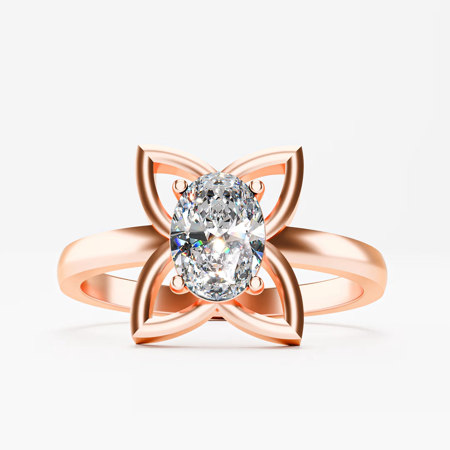 Lotus Four-Petal Solitaire Ring