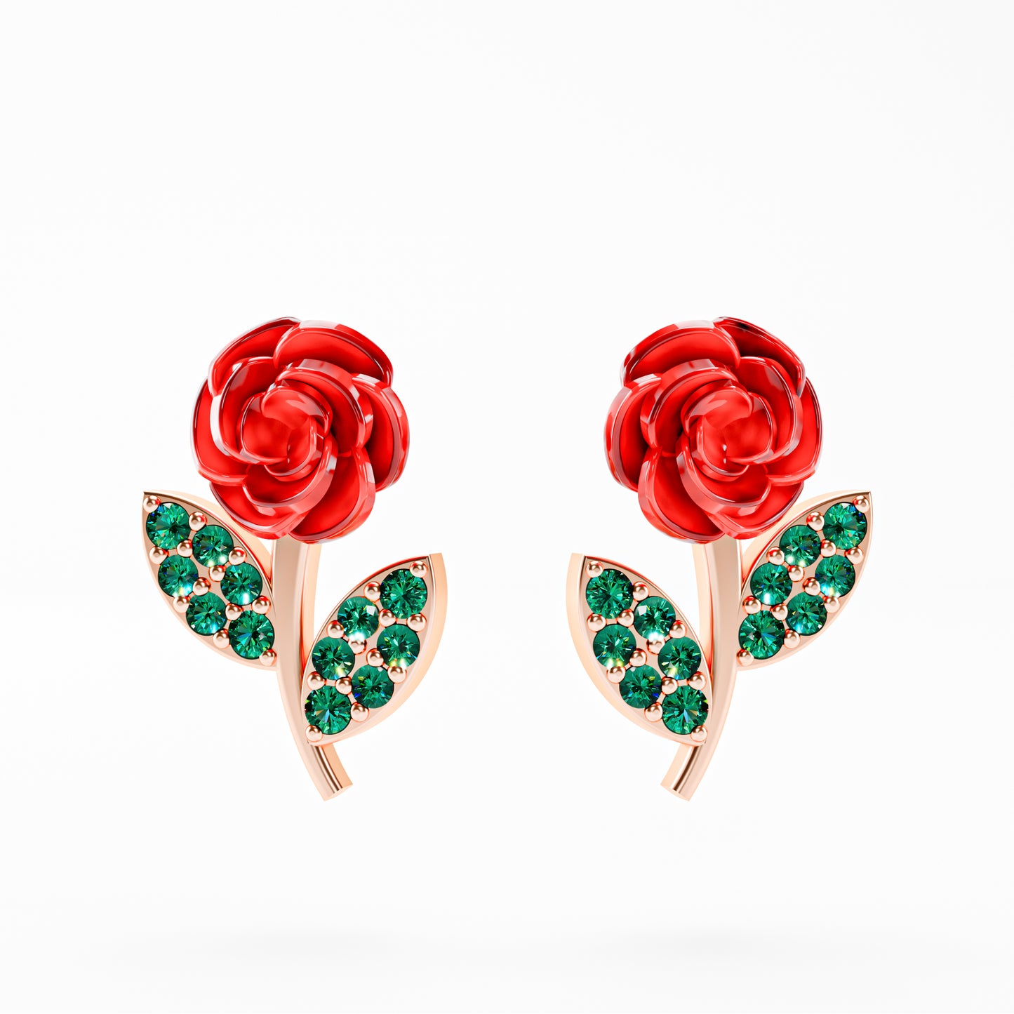 The Red Rose - Enamel Rose Stud Earrings by Gehnok