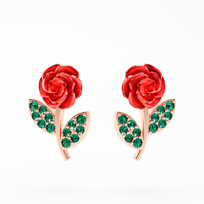 The Red Rose - Enamel Rose Stud Earrings by Gehnok