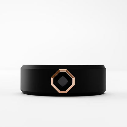 The Onyx Hex - Black Diamond Octagon Bezel Ring