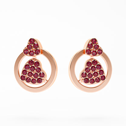 The Double Heart - Ruby Pavé Heart Circle Stud Earrings by Gehnok