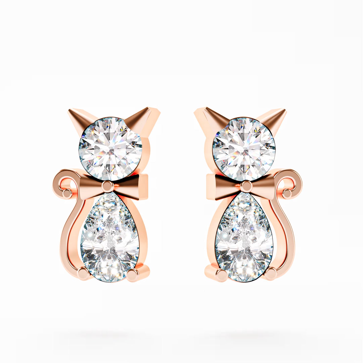 The Kitty - Diamond Cat Stud Earrings by Gehnok
