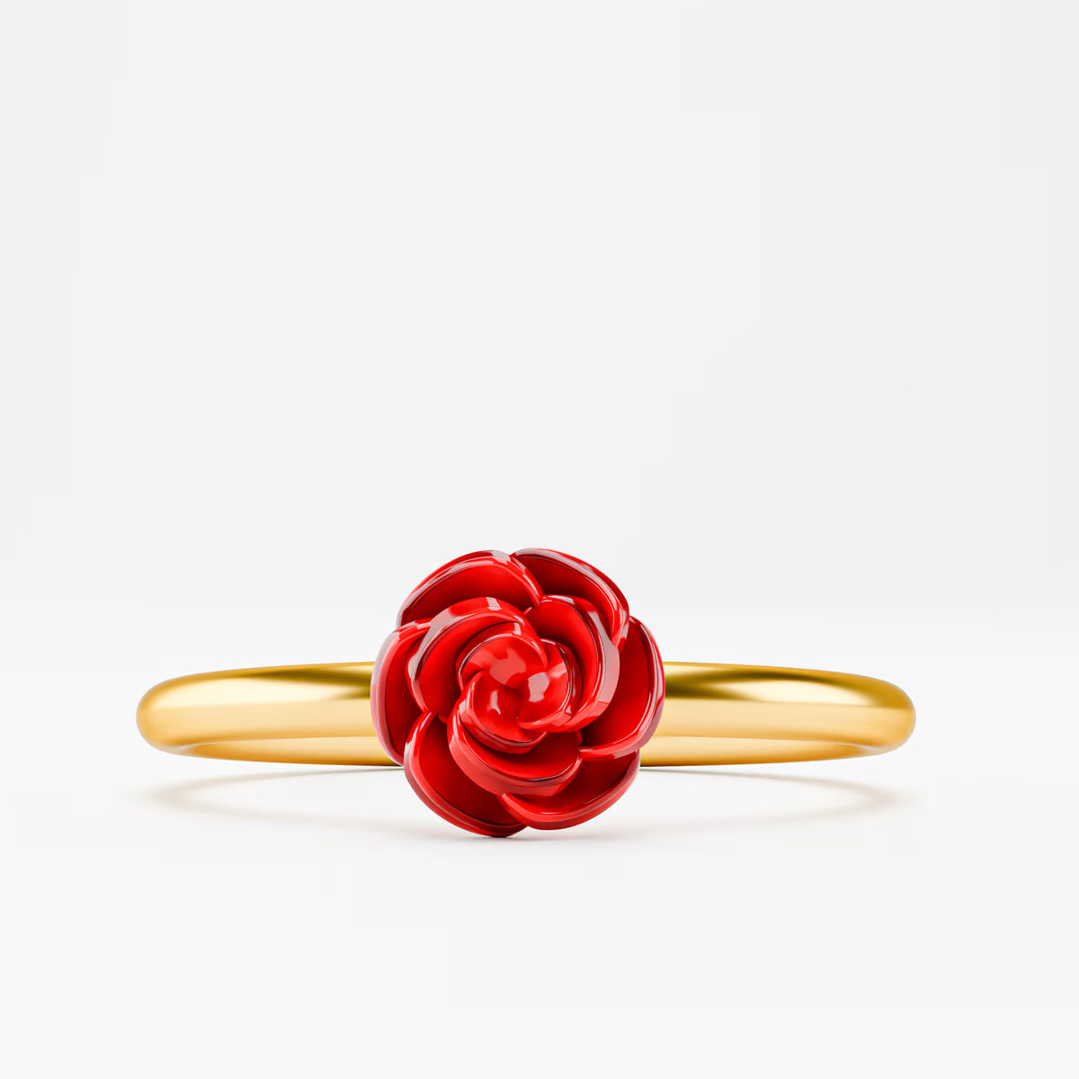 Red Enamel Rose Ring