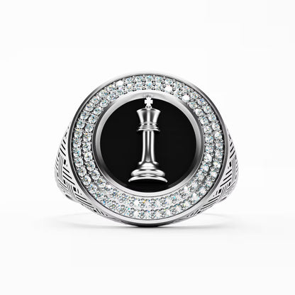 The King - Chess King Diamond Signet | onyx Ring by Gehnok