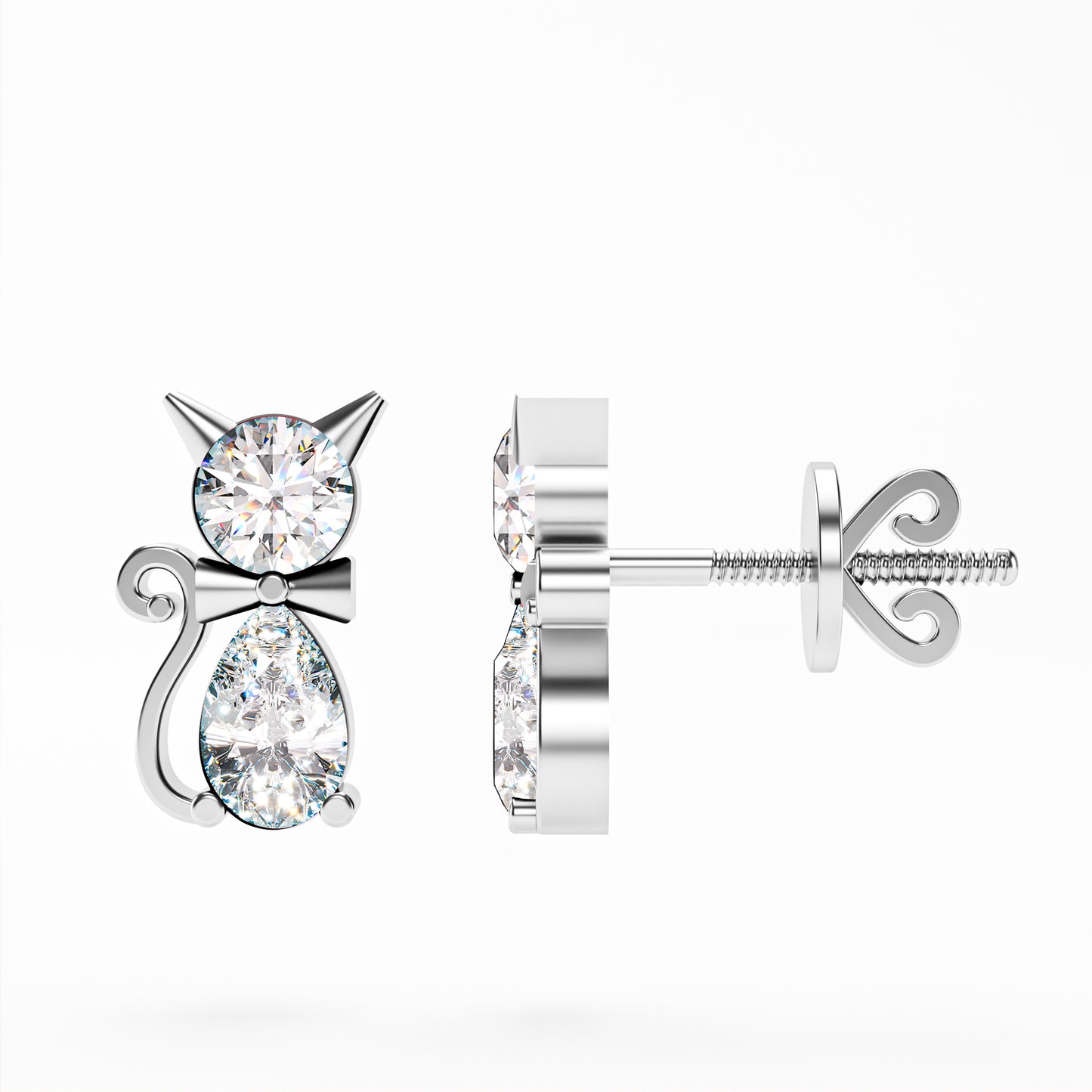 The Kitty - Diamond Cat Stud Earrings by Gehnok