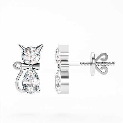 The Kitty - Diamond Cat Stud Earrings by Gehnok