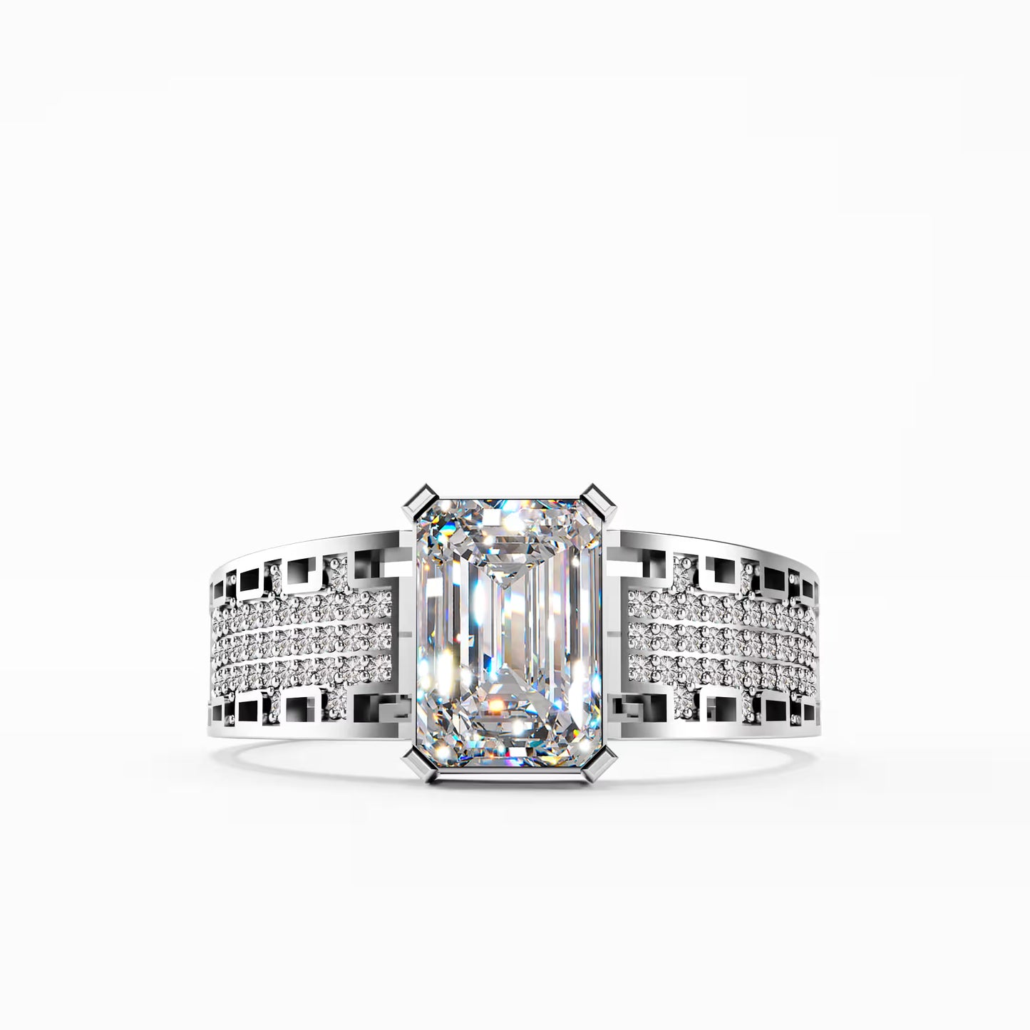 The Lattice - Men's Emerald Cut Diamond & Pavé Ring
