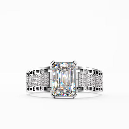 The Lattice - Men's Emerald Cut Diamond & Pavé Ring