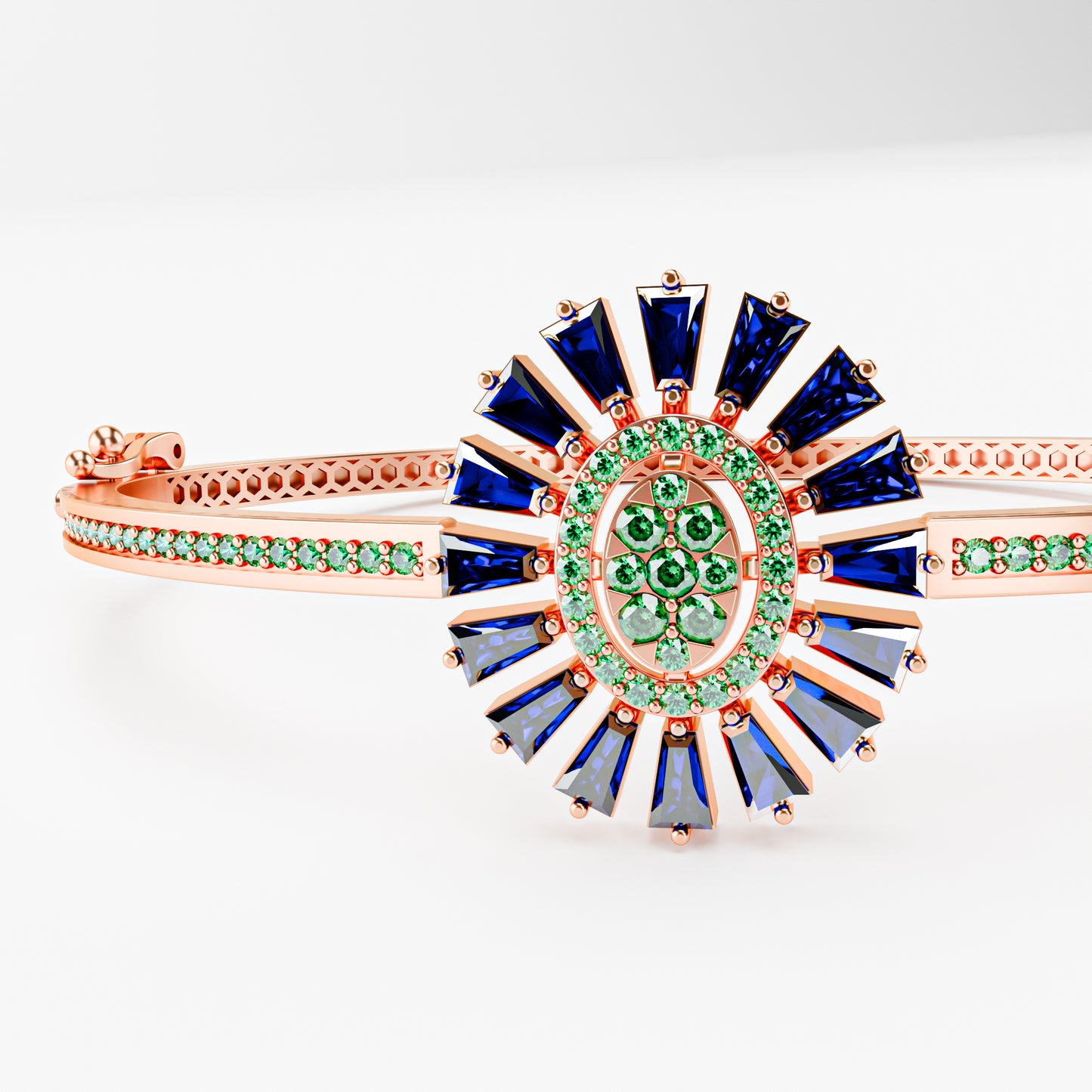 The Sunburst Bangle - Sapphire & Emerald Statement Bracelet by Gehnok