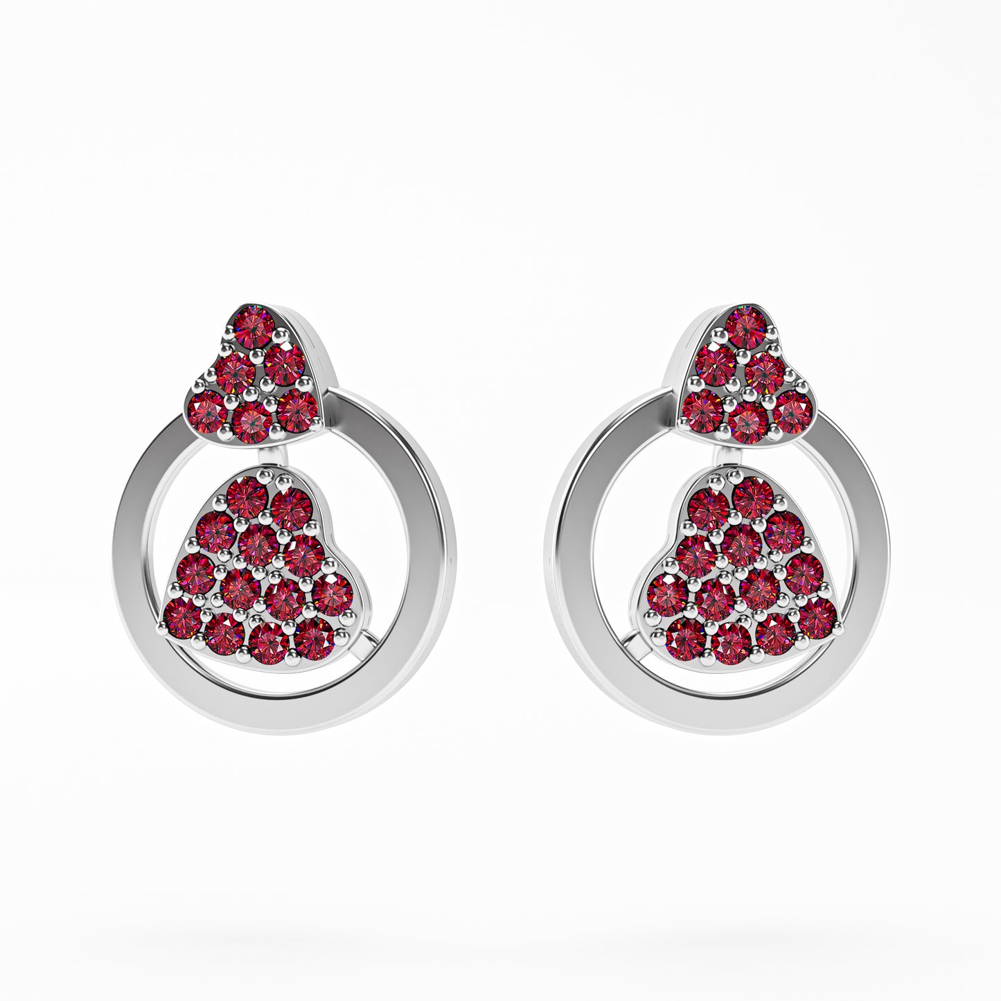The Double Heart - Ruby Pavé Heart Circle Stud Earrings by Gehnok