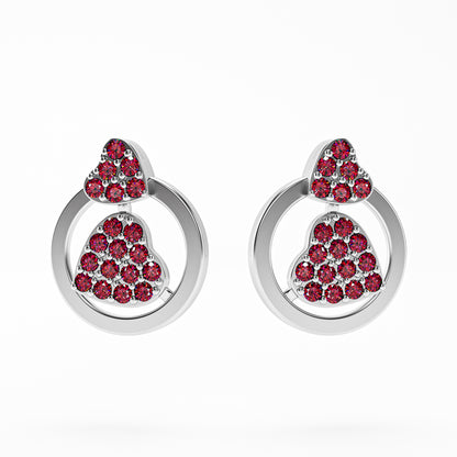 The Double Heart - Ruby Pavé Heart Circle Stud Earrings by Gehnok