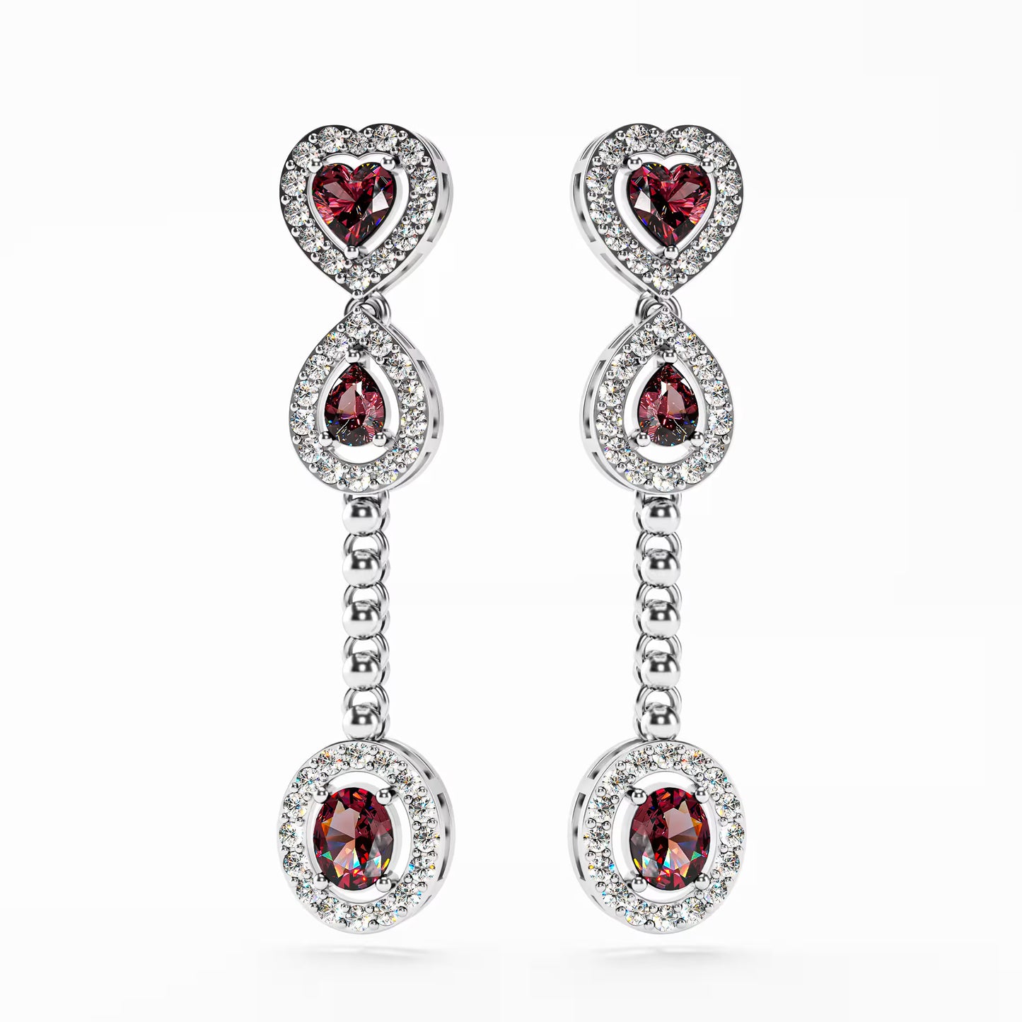 The Cascade - Garnet Diamond Halo Tiered Drop Earrings