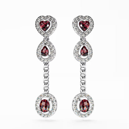 The Cascade - Garnet Diamond Halo Tiered Drop Earrings