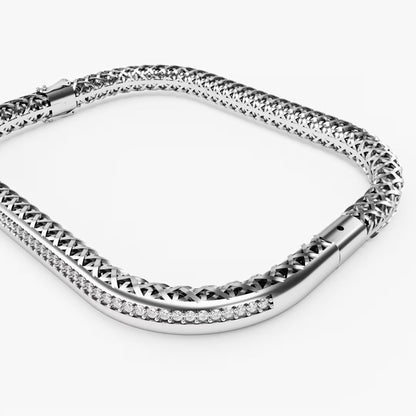 Rose Gold Woven Diamond Bracelet with Pavé Diamond Bar