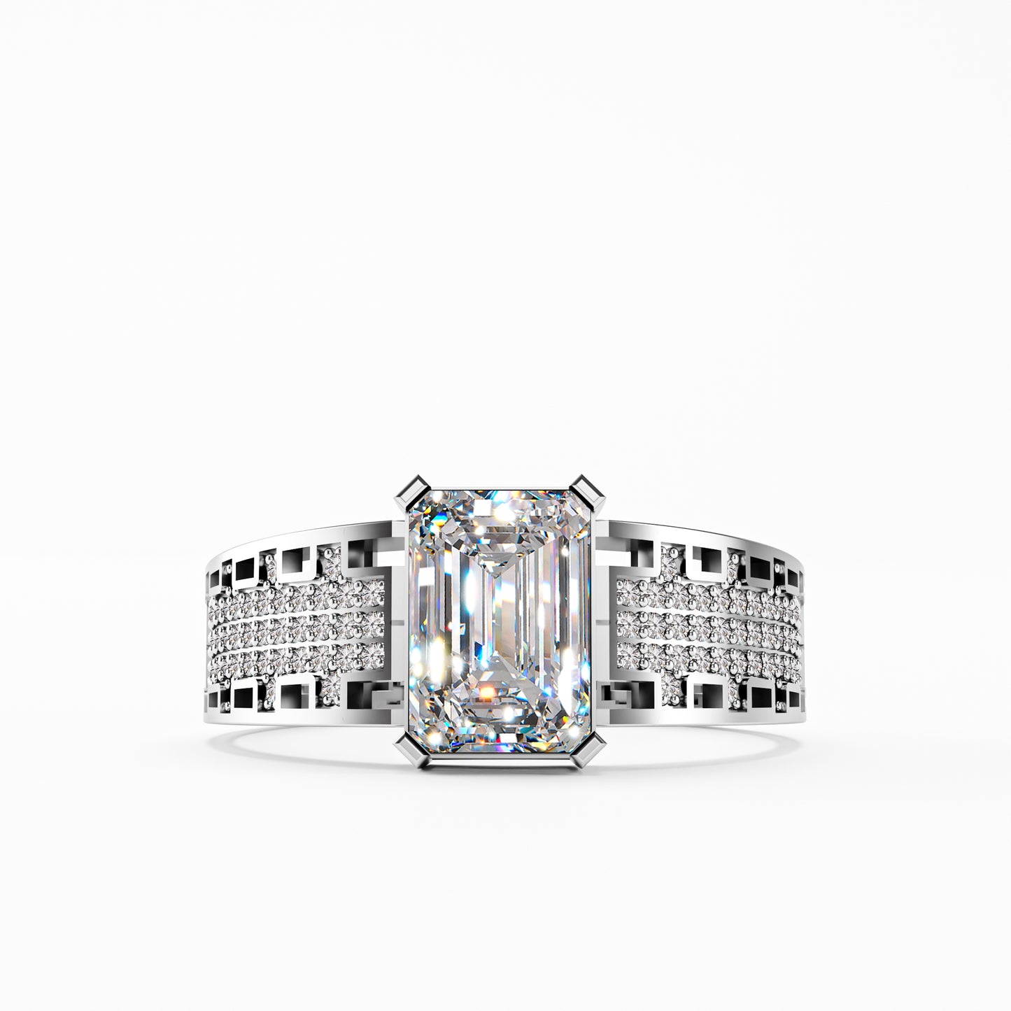 The Lattice - Men's Emerald Cut Diamond & Pavé Ring