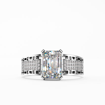 The Lattice - Men's Emerald Cut Diamond & Pavé Ring