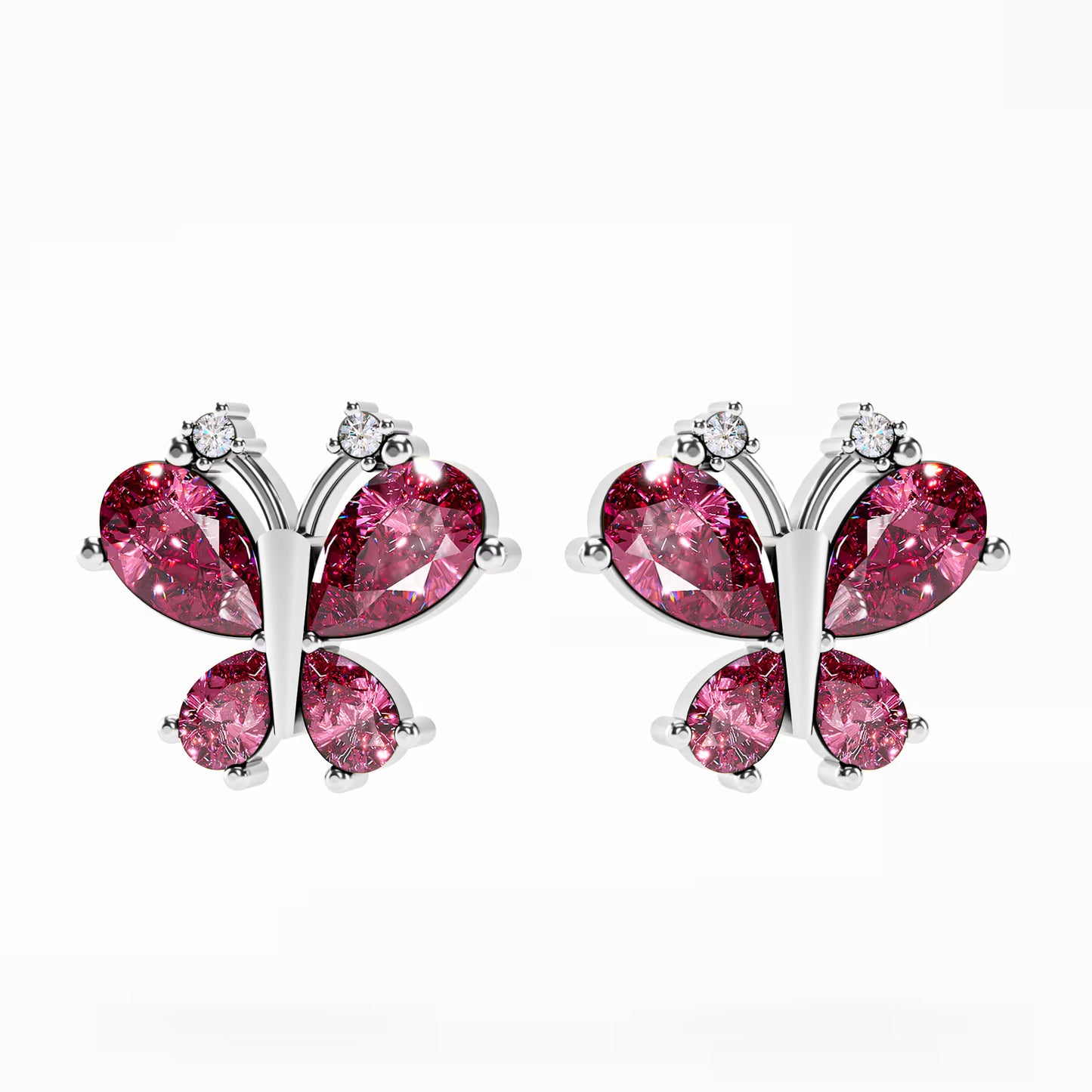The Butterfly - Pink Gemstone & Diamond Stud Earrings by Gehnok