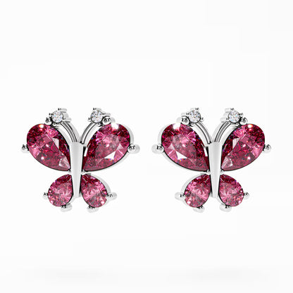 The Butterfly - Pink Gemstone & Diamond Stud Earrings by Gehnok