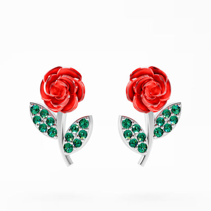 The Red Rose - Enamel Rose Stud Earrings