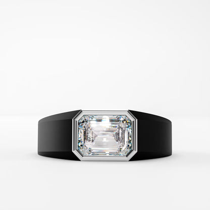 The Onyx Crown - Emerald Cut Diamond Ring on Black Onyx Band