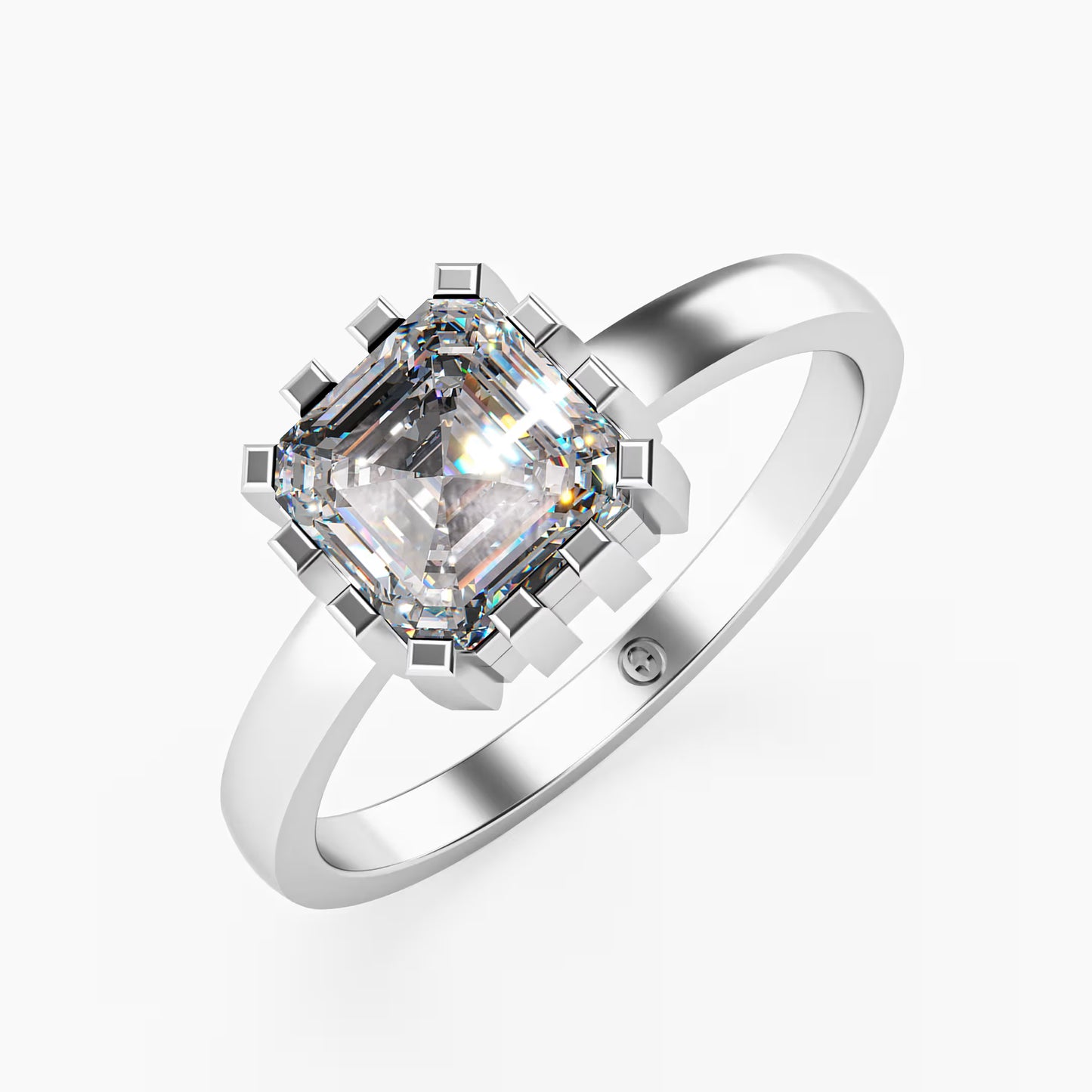 The Asscher -  Art Deco Geometric Cage Asscher Cut Diamond Ring