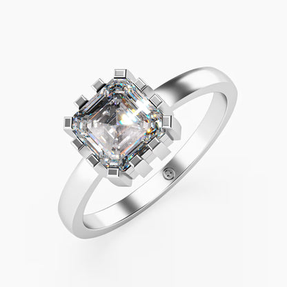 The Asscher -  Art Deco Geometric Cage Asscher Cut Diamond Ring