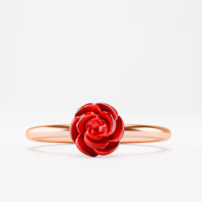 Red Enamel Rose Ring