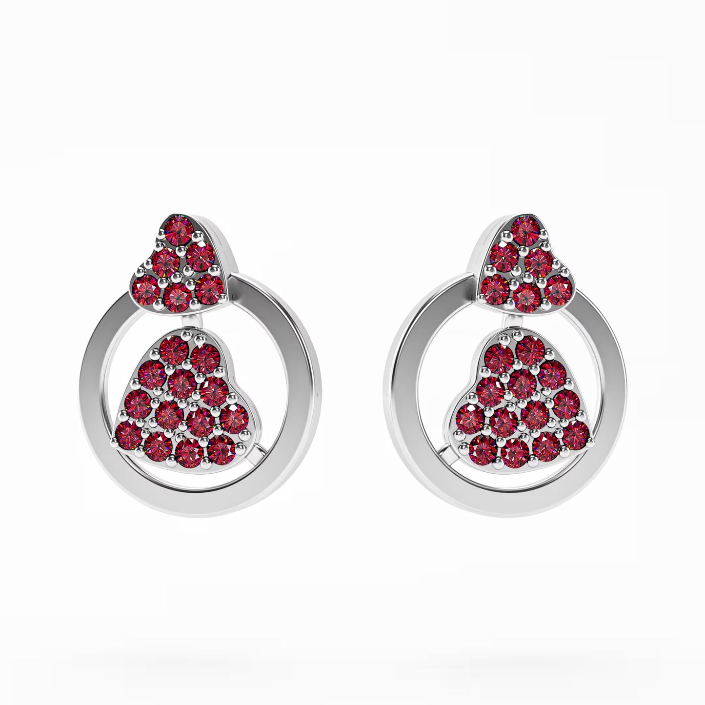 The Double Heart - Ruby Pavé Heart Circle Stud Earrings