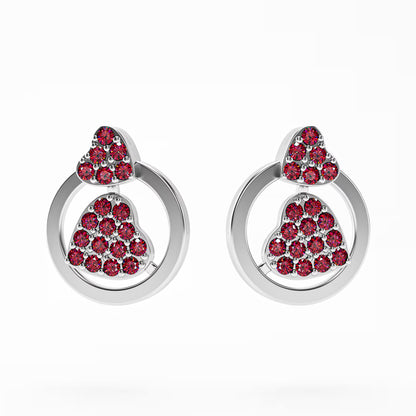 The Double Heart - Ruby Pavé Heart Circle Stud Earrings
