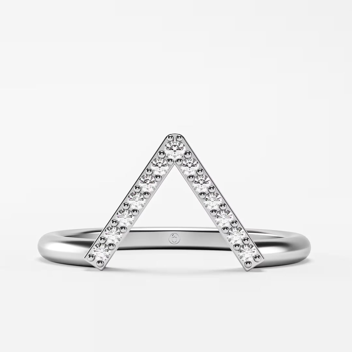 Geometric Pavé Chevron Band - Gold Diamond Triangle Ring