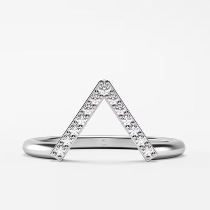 Geometric Pavé Chevron Band - Gold Diamond Triangle Ring