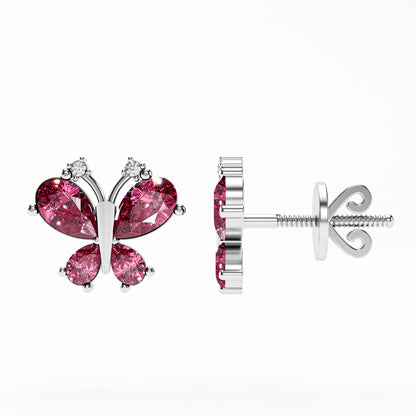 The Butterfly - Pink Gemstone & Diamond Stud Earrings by Gehnok