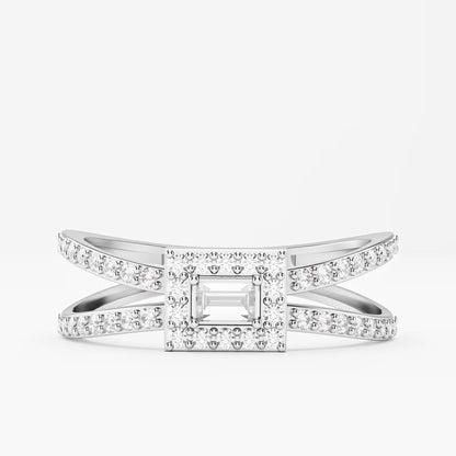 Emerald-Cut Halo Ring, Double Criss-Cross Pavé Band
