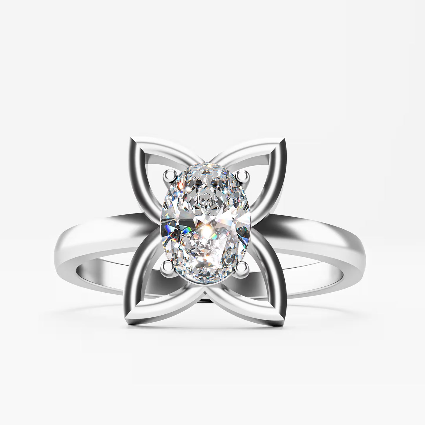 Lotus Four-Petal Solitaire Ring