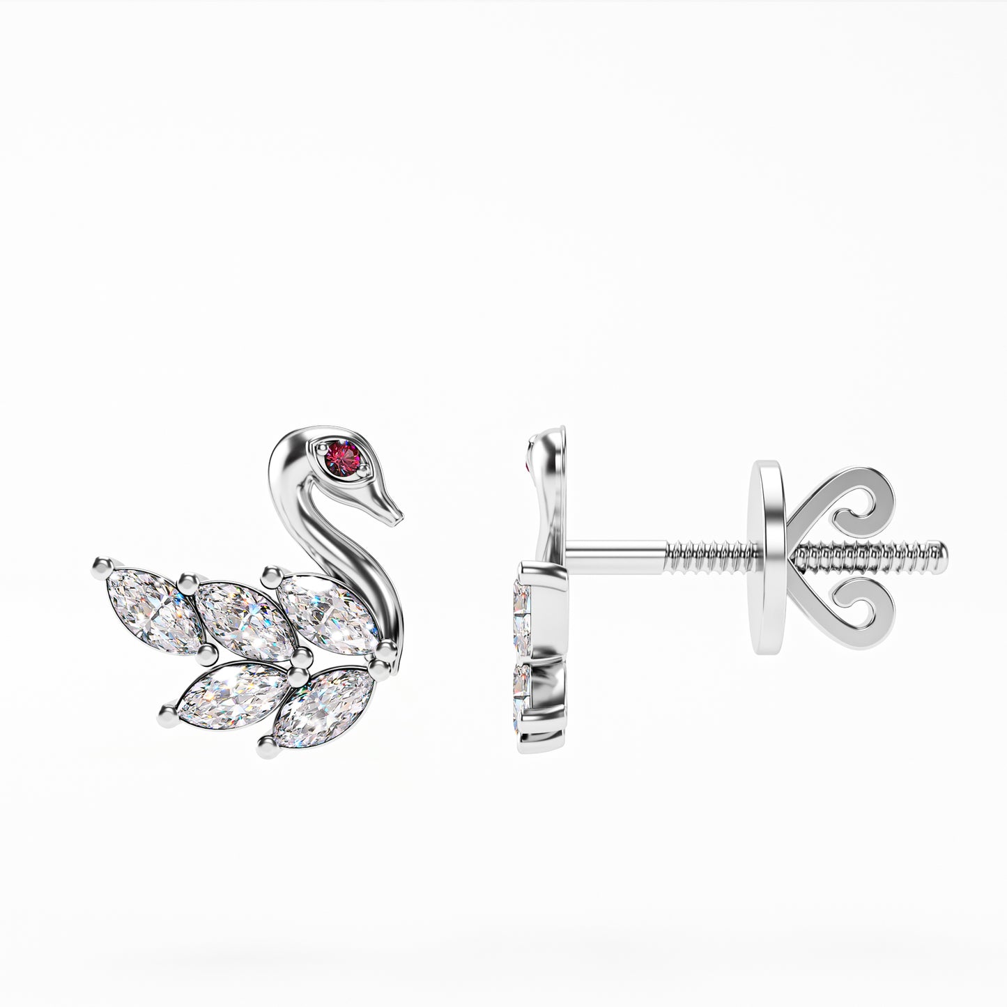 The Swan - Marquise Diamond Swan Stud Earrings by Gehnok