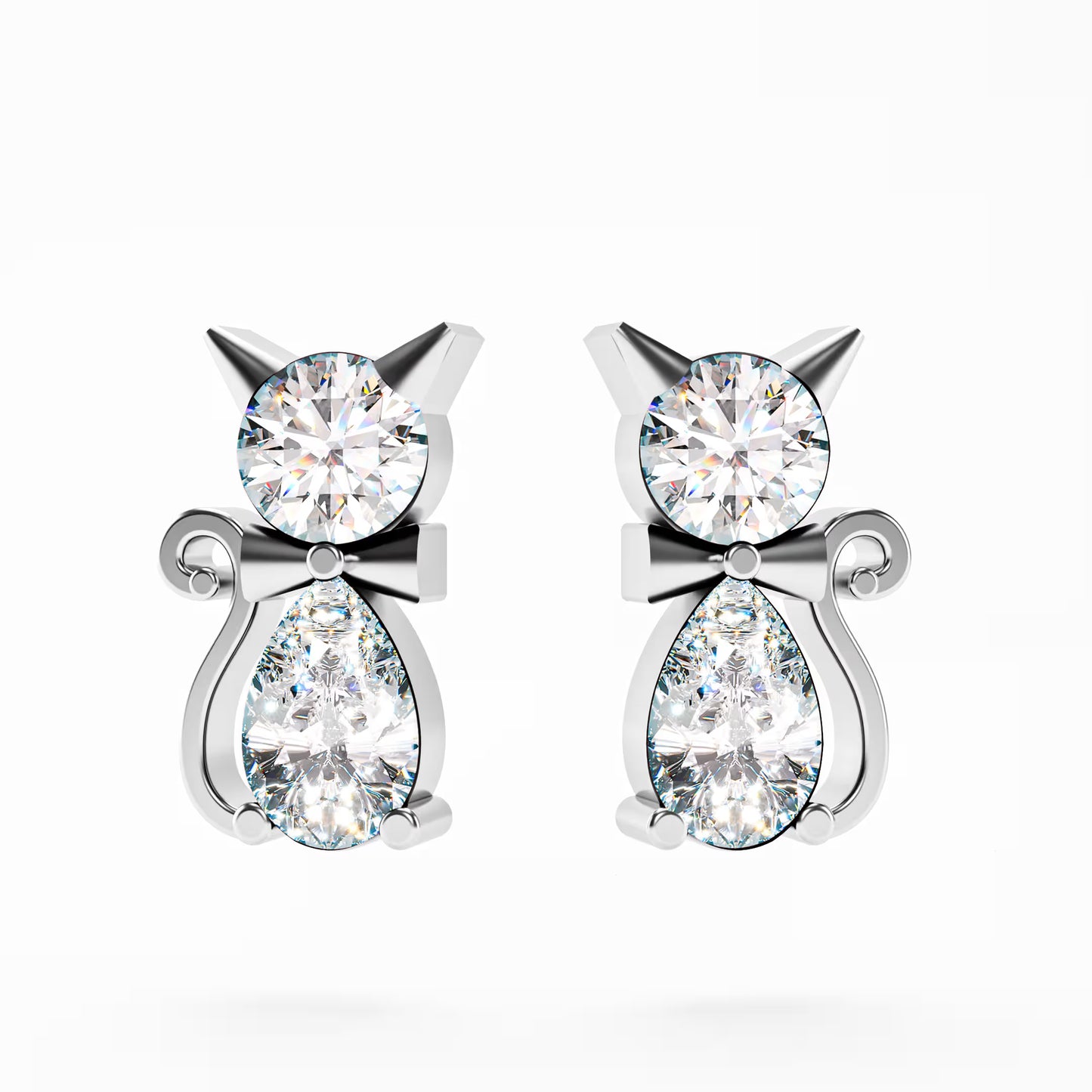 The Kitty - Diamond Cat Stud Earrings by Gehnok