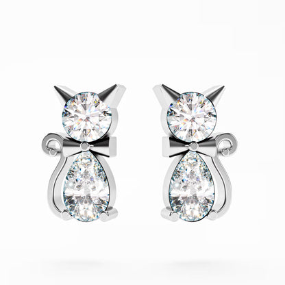 The Kitty - Diamond Cat Stud Earrings by Gehnok
