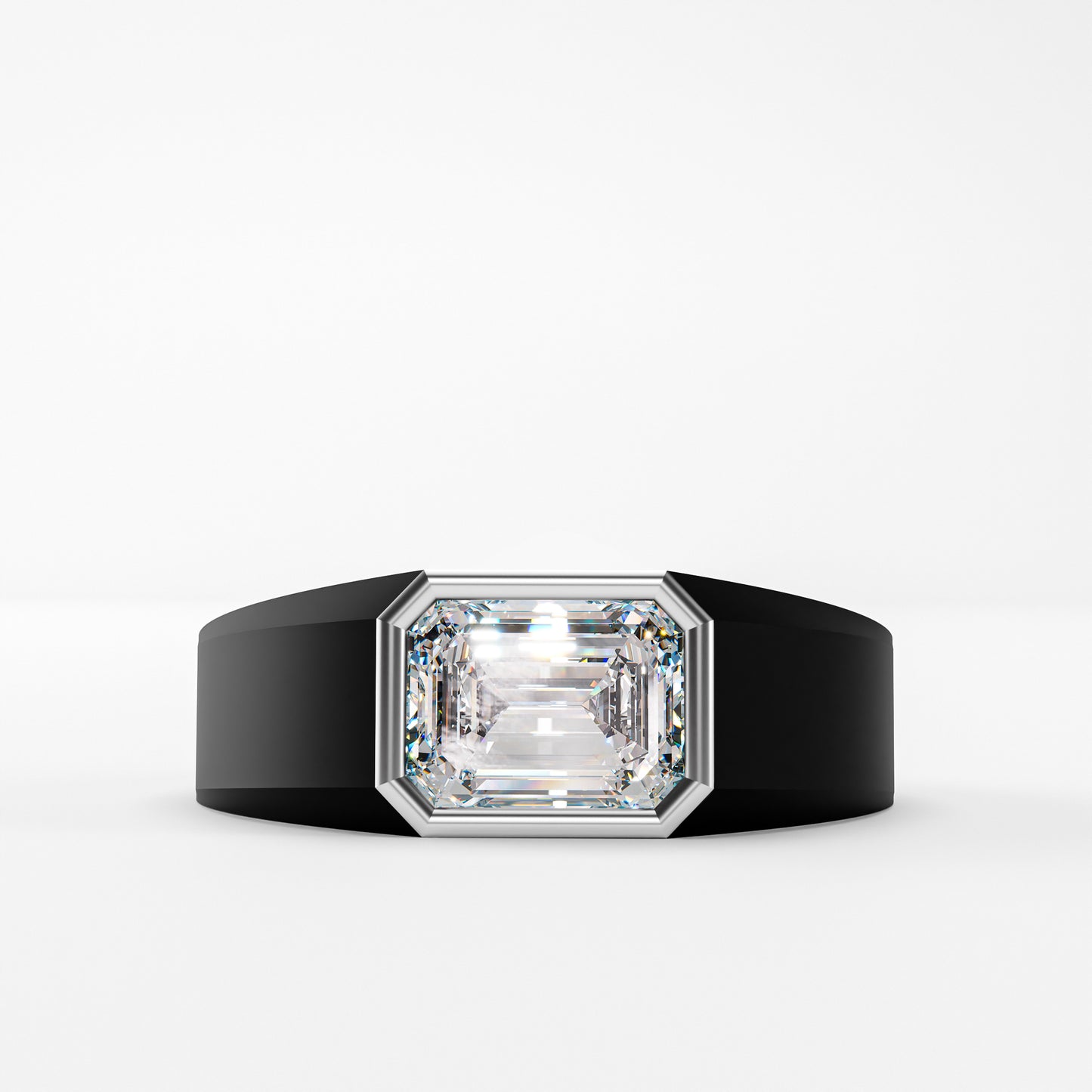 The Onyx Crown - Emerald Cut Diamond Ring on Black Onyx Band